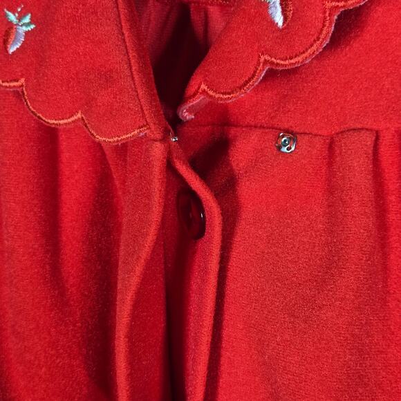 Vintage 70s Red Embroidered Collar Robe Lounge Dress Nightgown Shadowline USA M - Picture 5 of 13